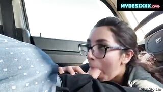 Amateur Student Sucking her teacher dick inside the car and cum Dripping from Her Mouth