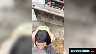 Construction worker girl sucked engineer dick at work site publicly