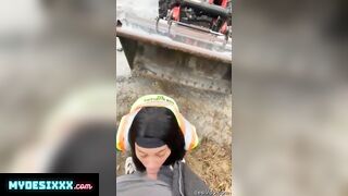 Construction worker girl sucked engineer dick at work site publicly