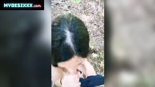 Naught girl giving bj to her best friend in jungle during a picnic