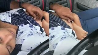 Girlfriend ko godi mai leta dabaya uske tight boobs