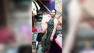 Sexy girl try her new sexy black dress on live show