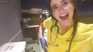 Sexy nurse in hospital showing her boobs and pussy