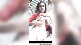 Village girl showing off her big boobs with pointed nipples