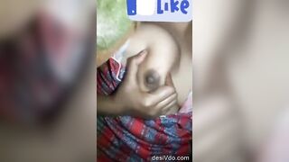 Bhabhi press her big boobs under blanket