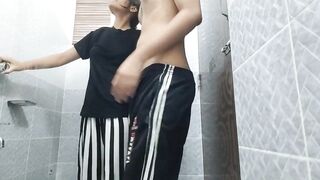 Desi babe sucking cock and fucked by lover in shower