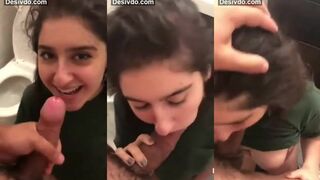 Horny babe giving blowjob and fucking in bathroom